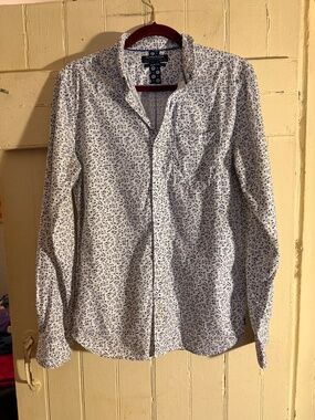 Denim and Flower Slim-Fit Button Down Shirt Navy & White Micro Floral Print M